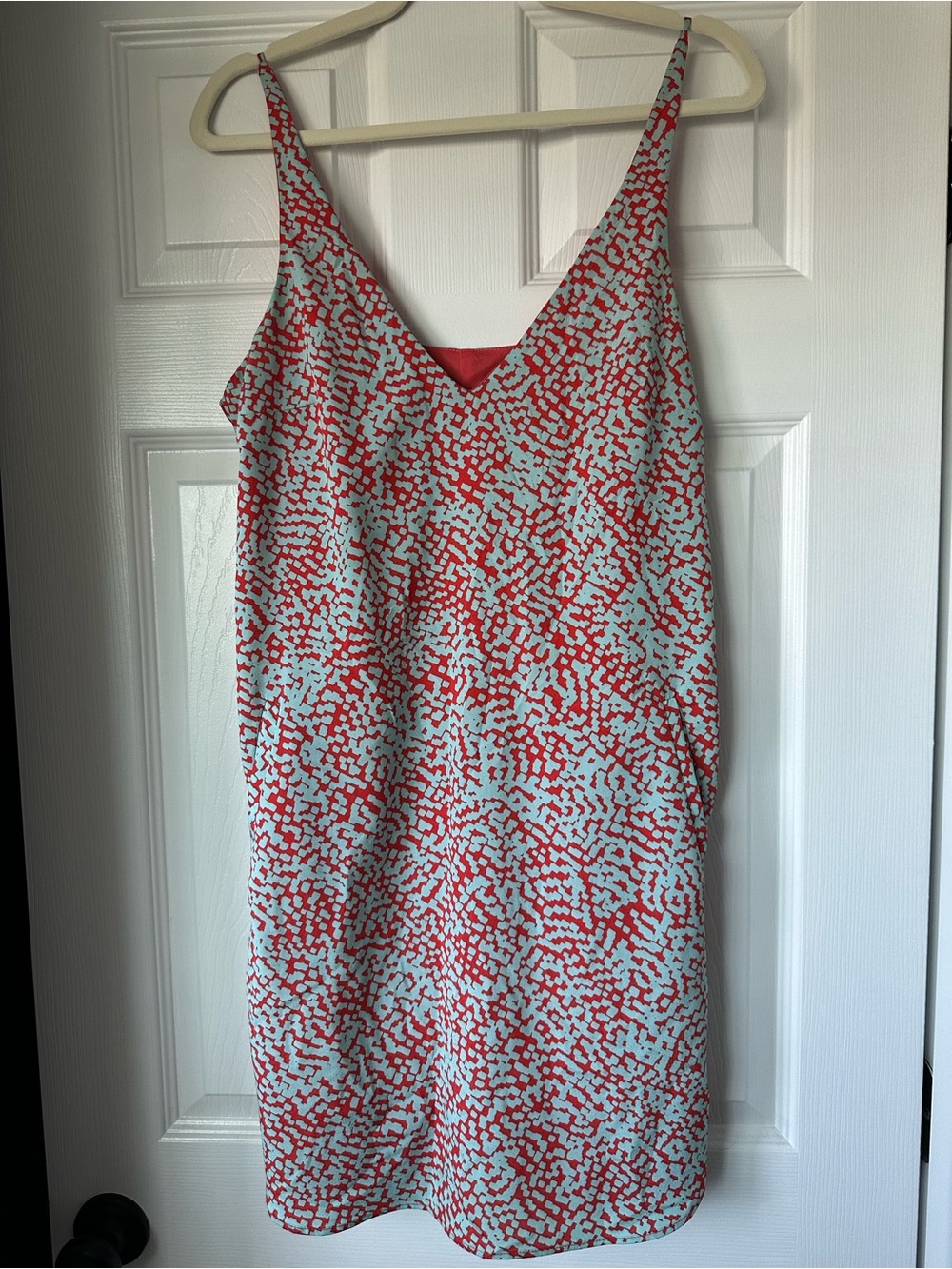 Red and Light Blue Printed Slip Dress